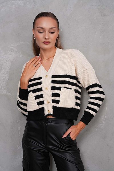 ŞİMAL Cardigan tricotat pentru femei, cu model în dungi, cu buzunare duble 245196   -