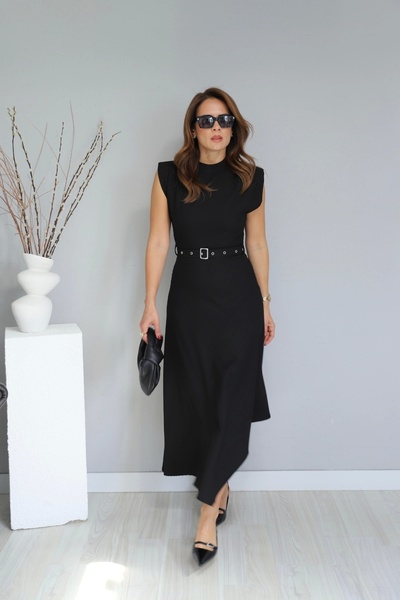 Purple by Banu Vatkalı Asimetrik Kesim Kemerli Elbise