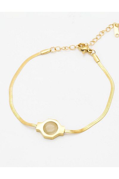 Kayra Minimal Figured Flat Steel Bracelet Gold