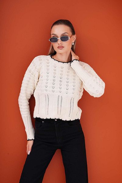 ŞİMAL Striped Collar Knitwear Women's Sweater - 245142