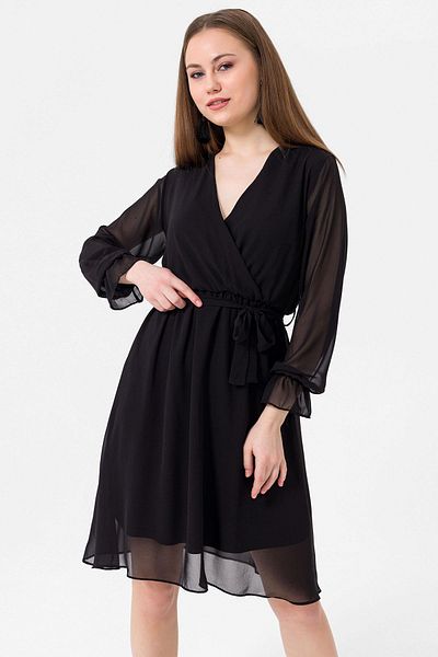 ŞİMAL Rochie din șifon căptușită cu guler dublu pentru femei 250266   -