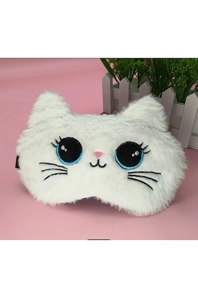 SS HOME CONCEPT White Cute Kitten Sleeping Glasses, Plush Sleeping Eye Patch