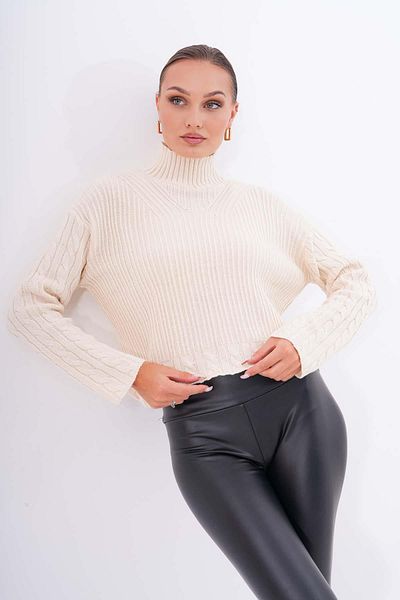 ŞİMAL Pulover de damă cu model tricotat păr - jumătate de gât țesut 245194