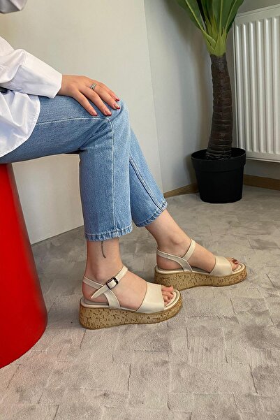 Preshley Women's Bohemia Beige Skin Single Strap Thick Cork Sole Orthopedic Sandals K-210