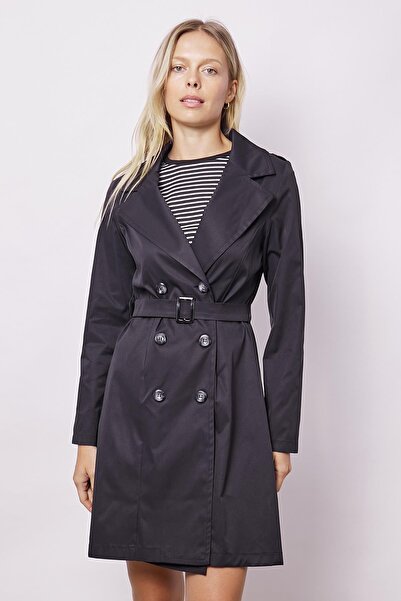 Jument Γυναικείο μπουφάν με τσέπες Kruvazè Wrap Belted Light Lycra Trenchkol - Μαύρο