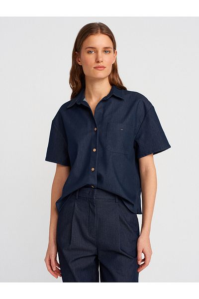 Dilvin 50499 Short Sleeve Chest Pocket Shirt-Navy Blue