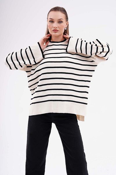 ŞİMAL Striped Oversize Knitwear Sweater - Slit Detail 245155