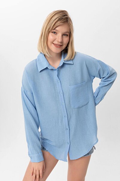 ŞİMAL Women's Single Pocket Detailed Oversize Shirt 255145 -