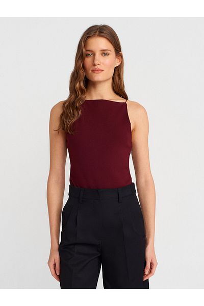 Dilvin 21020 Halter Neck Top-Burgundy