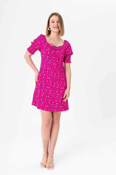 ŞİMAL Kadın Önü Büzgü Detaylı Çiçek Desenli Elbise 250035 -