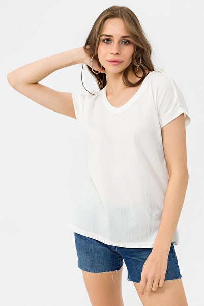 ŞİMAL Women's V-Neck Side Slit Detail Blouse 250031   -