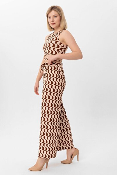 ŞİMAL Γυναικείο παντελόνι με σχέδιο κορδέλας, διπλό σετ 250054 -