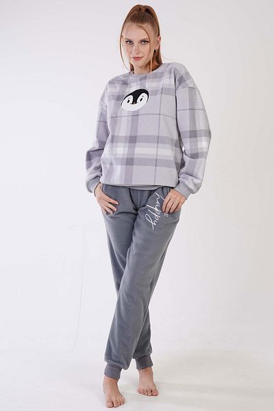 VİENETTA Vienetta Man Smoked Women's Long Sleeve Fleece Pajama Set