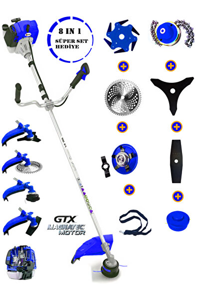 Wacker Pro Alman WR-591 FULL Set 8 İn 1 Yan Tipi Benzinli Motorlu Ot Çalı Tır...