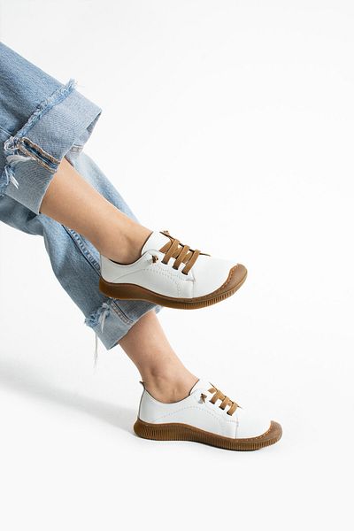 Getcho Preko Pantofi sport casual, din piele naturală, albă, cu șireturi, model moale