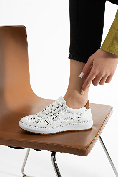 Getcho Ohen Women's Daily Lace-Up Sports Shoes White Orthopedic Sole Comfortable Walking Lightweight Model