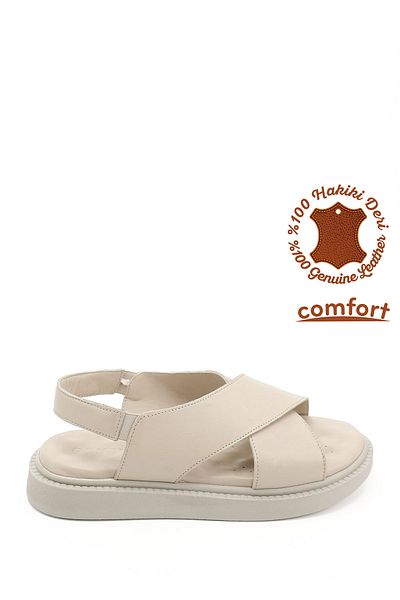GÖNDERİ(R) Γυναικεία / Κορίτσια Μπεζ Σανδάλια Comfort με σταυρωτό λουράκι με σφήνα σόλα από γνήσιο δέρμα
