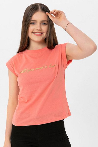 ŞİMAL Γυναικείο T-Shirt με στάμπα με κείμενο στο μπροστινό μέρος 250032   -