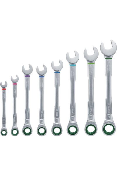 Bosch Ratchet Combined Wrench Set 8 Pieces - 1600A027Ps
