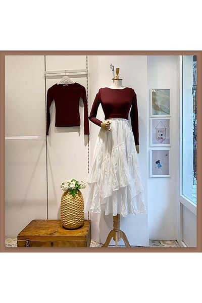 Faya Boutique Fusta albă din in voile ajouter