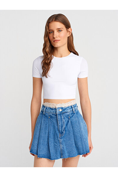 Dilvin 71797 Dantel Detaylı Şort Etek Mavi