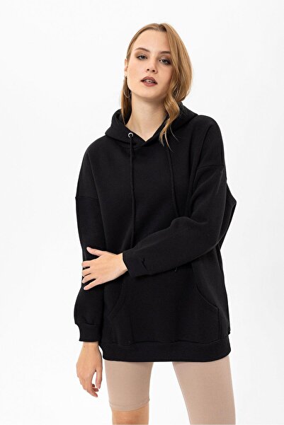 ŞİMAL Kadın Kapüşonlu Kanguru Cep Detaylı Üç İplik Sweatshirt