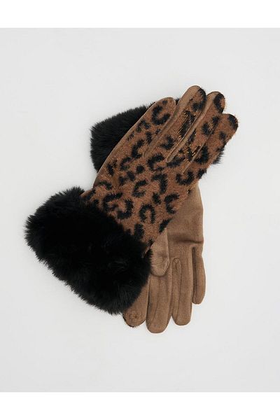 Kayra Leopard Patterned Gloves Brown