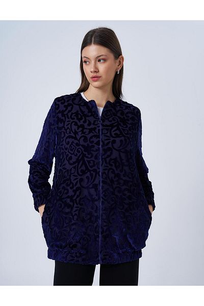 Kayra Patterned Purple Crew Neck Jacket