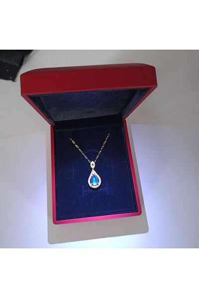 JUPİTER HOME Lighted Box Gold Colored Zircon Stone Drop Steel Necklace 14 February Valentine's Day Birthday Gift