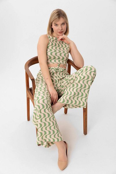 ŞİMAL Women's Pattern Crop Pants Double Set 250054