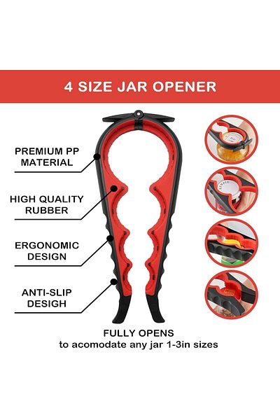COOYA Jar Opener Set of 3, 5 in 1 Multi Function Can Opener, Bottle Opener Kit with Silicone Handle