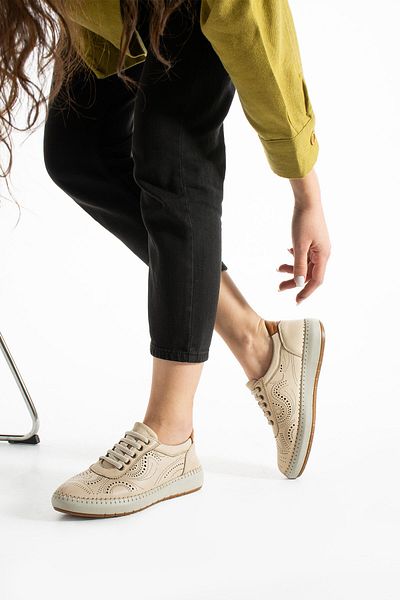 Getcho Ohen Pantofi sport de zi cu șireturi pentru femei Culoare bej Talpă ortopedică Model ușor pentru mers confortabil