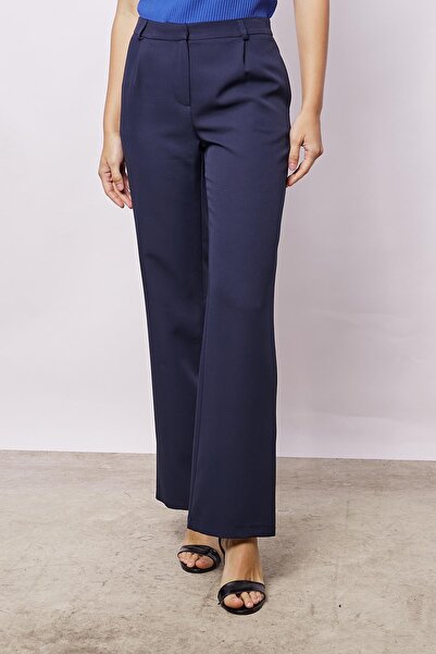 Jument Жіночі брюки-палаццо з високою талією, плісированими боковими кишенями та зручним кроєм - темно-сині