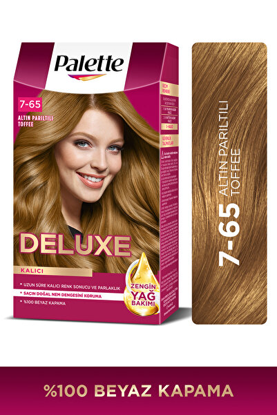 Palette Deluxe 7-65 Altın Parıltılı Toffee Zengin Yağ Bakımı Kit Saç Boyası B...