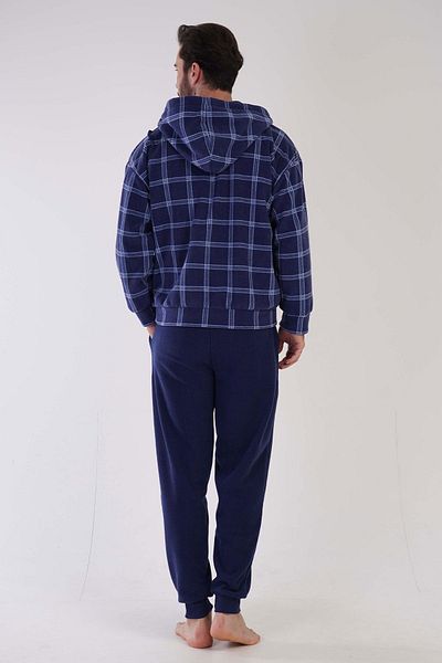 VİENETTA Σετ πιτζάμες Vienetta Man Navy Blue ανδρικό φλις με κουκούλα μακρυμάνικο