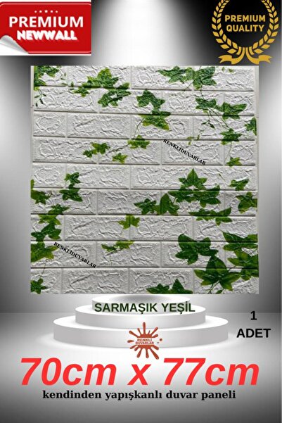 Renkli Duvarlar 70x77cm Yapışkanlı Yeşil Sarmaşık Sünger Duvar Paneli 3D Kaba...