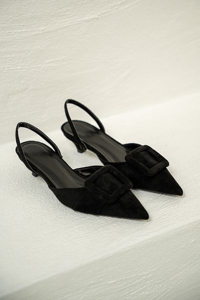 LAMİNTA Pantofi cu toc pentru femei Nicole din piele intoarsa neagra
