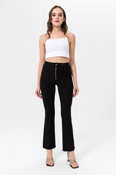 ŞİMAL Women's Green Zipper Detailed Flared Trousers 240476   -