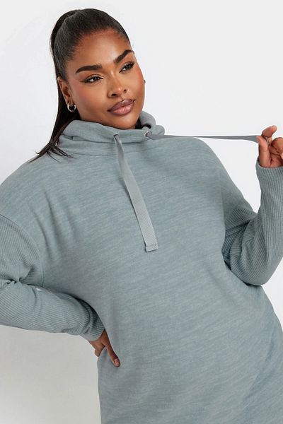 Stil Diva Plus Size Long Sleeve Hooded Soft Textured Sweatshirt Dress 303590