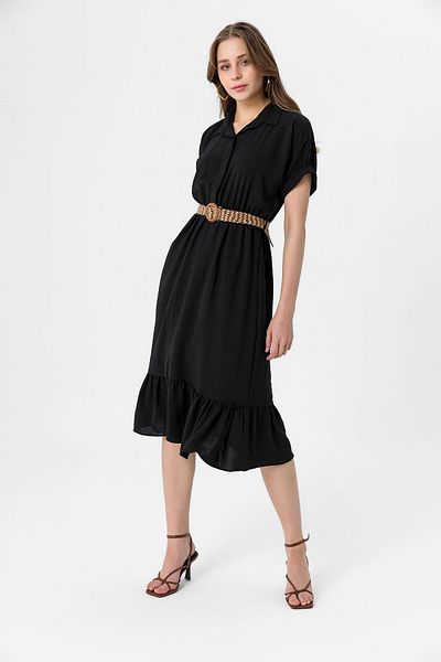 ŞİMAL Women's Straw Belt Detailed Long Dress240233 -