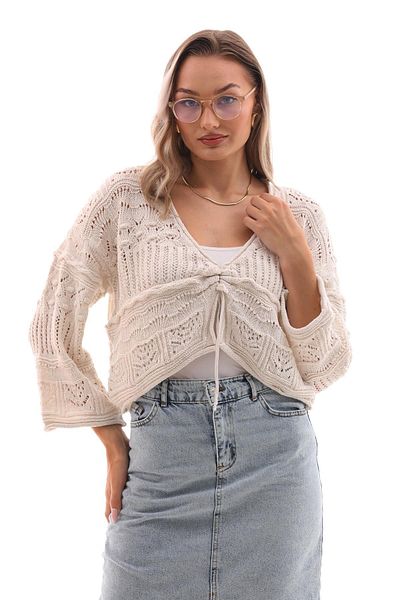 ŞİMAL Tricotaj cu model Cardigan de damă - Detaliu cu șnur, tricotat 245138