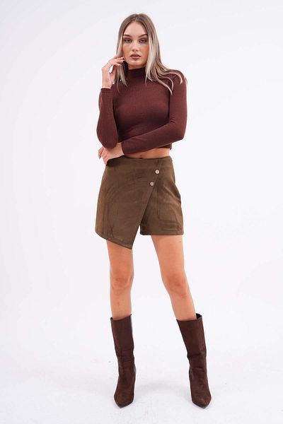 ŞİMAL Pantaloni scurți de damă din piele intoarsa - Aspect fusta, Detaliu nasturi 245187