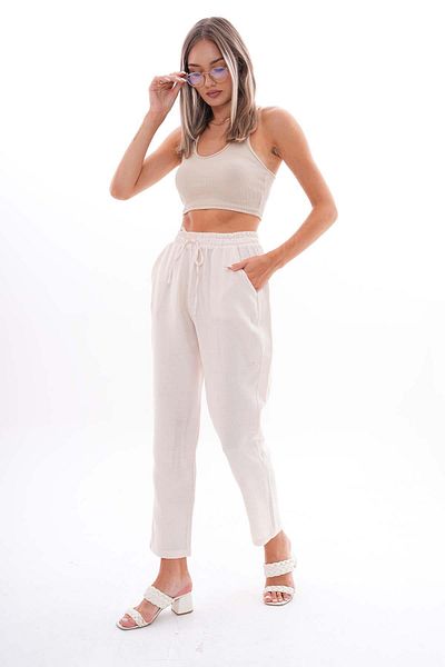 ŞİMAL Women's Pipe Leg Muslin Trousers 250129   -