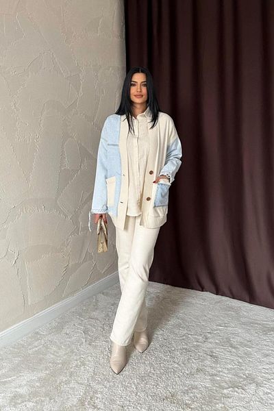 KAZAK Blue Garnished Denim Cardigan