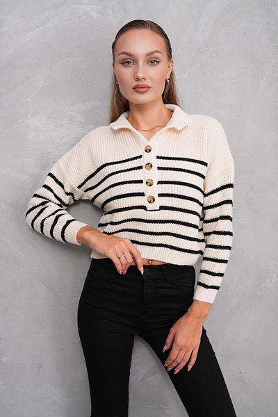 ŞİMAL Cardigan tricotat pentru damă, cu model în dungi, cu închidere cu nasturi 245198   -