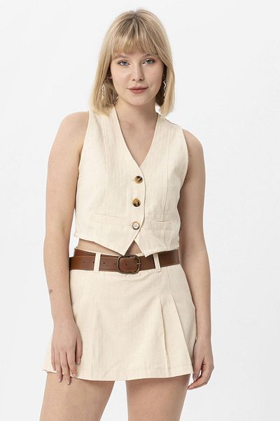 ŞİMAL Women's Button Closure Linen Vest 250211   -