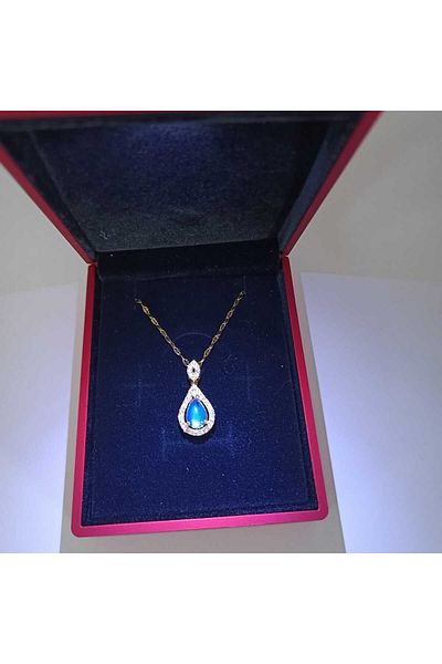 JUPİTER HOME Lighted Box Gold Colored Zircon Stone Drop Steel Necklace 14 February Valentine's Day Birthday Gift
