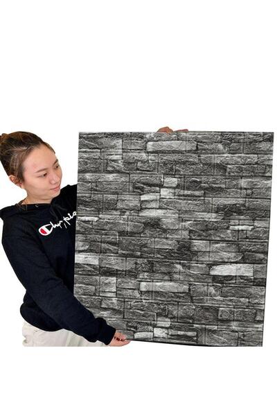 Renkli Duvarlar 70x77cm 1Adet Yapışkanlı Koyu Gri Sünger Duvar Paneli 3D Kabartmalı Karavan Salon Duvar Kağıdı Nw60