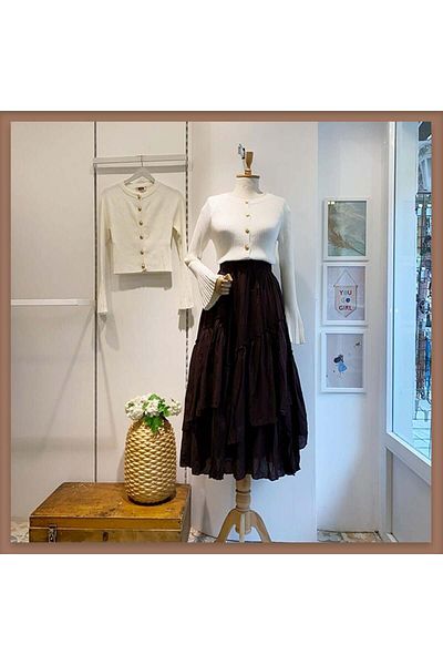 Faya Boutique Горчиво кафява ленена пола от воал