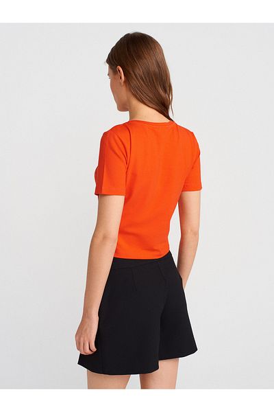 Dilvin 31655 Crew Neck Crop Top-Red